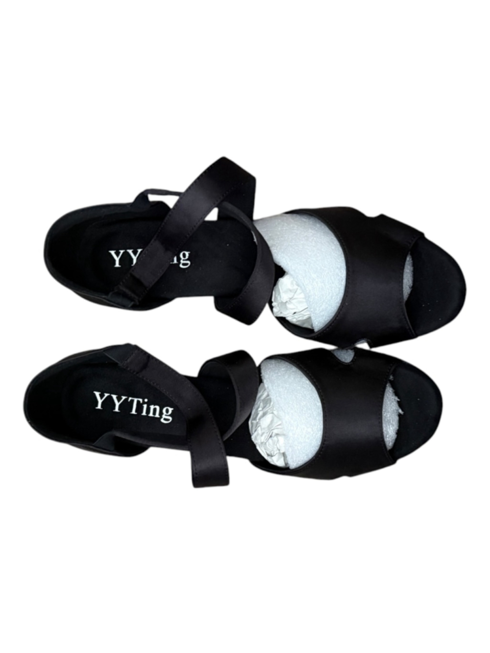YYTing Black Satin Ballroom Latin Dance Shoes Women's 8.5 Low Block Heel - Picture 2 of 8